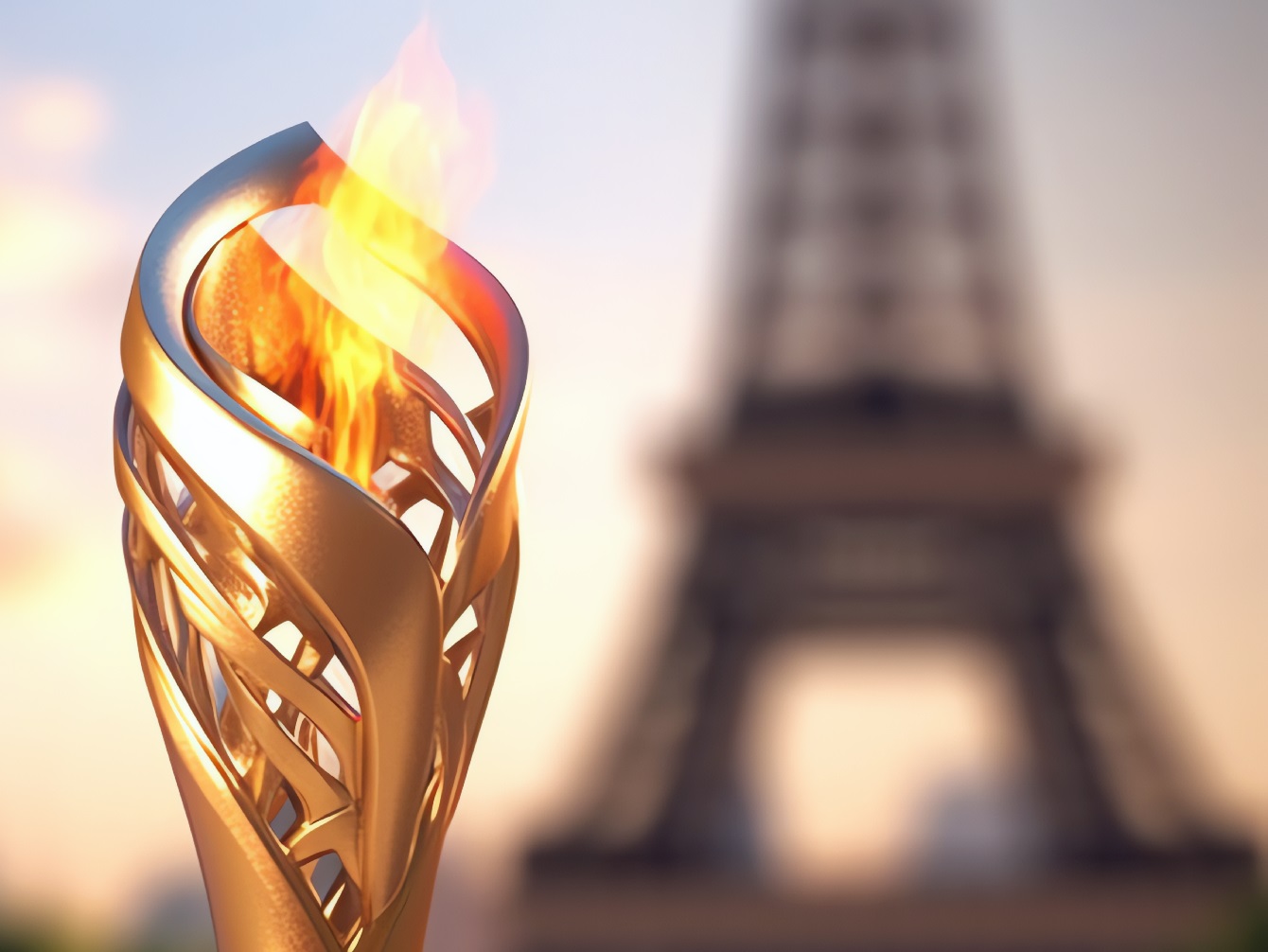 Olympic flame in front of the Eiffel Tower
